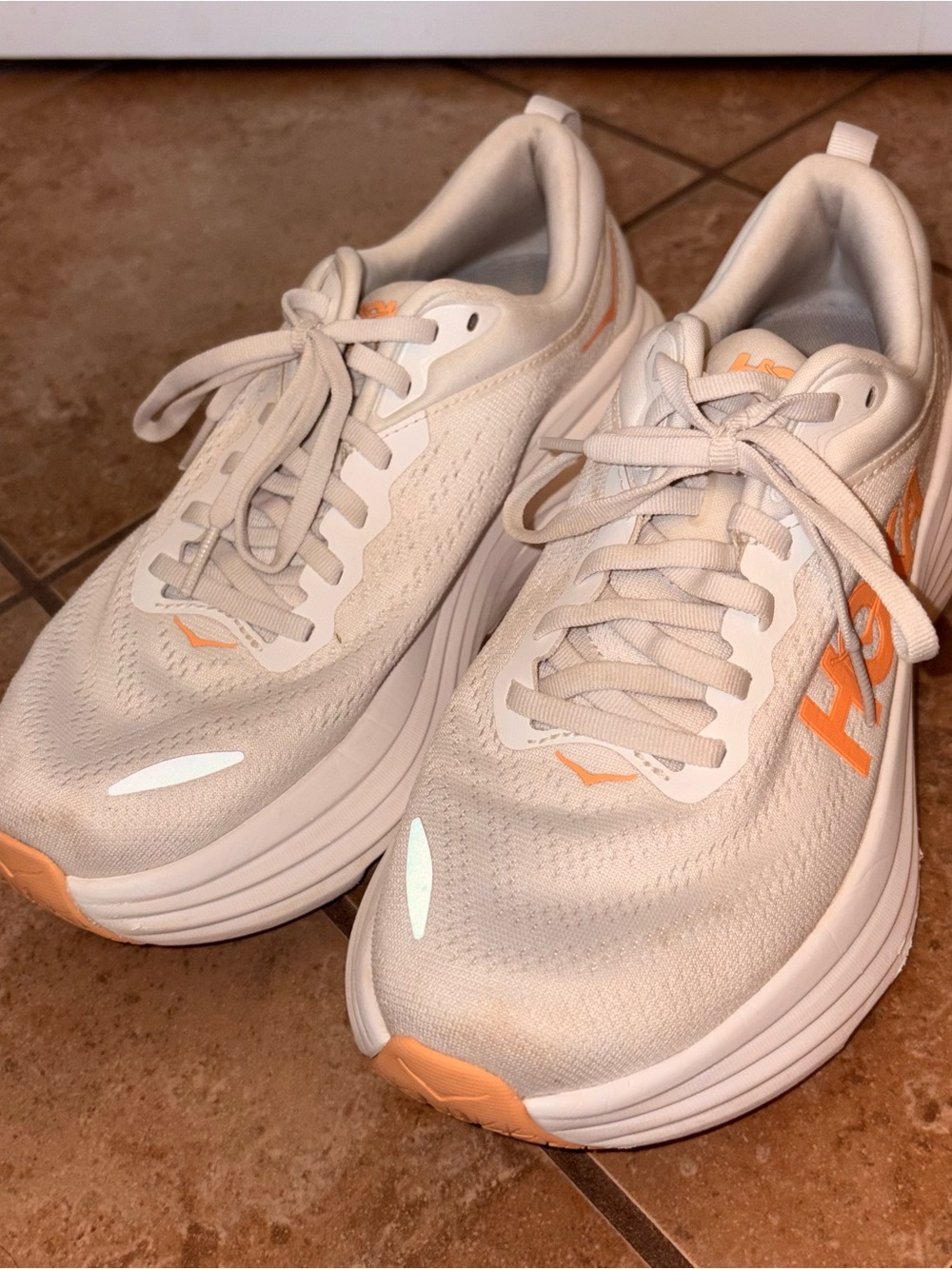 Hoka Women's Running Shoes in Cream with Peach Accents